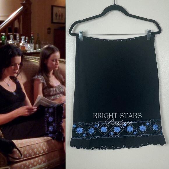 Rare Embroidered Skirt ASO Lorelai Gilmore Girls Vintage Black Blue Embroidered - Picture 1 of 8